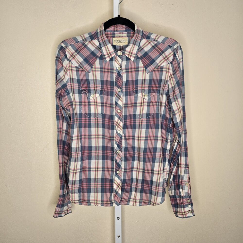 Denim & Supply Ralph Lauren RL Cowgirl Multicolor Plaid Pearl Snap-Up LS Size L